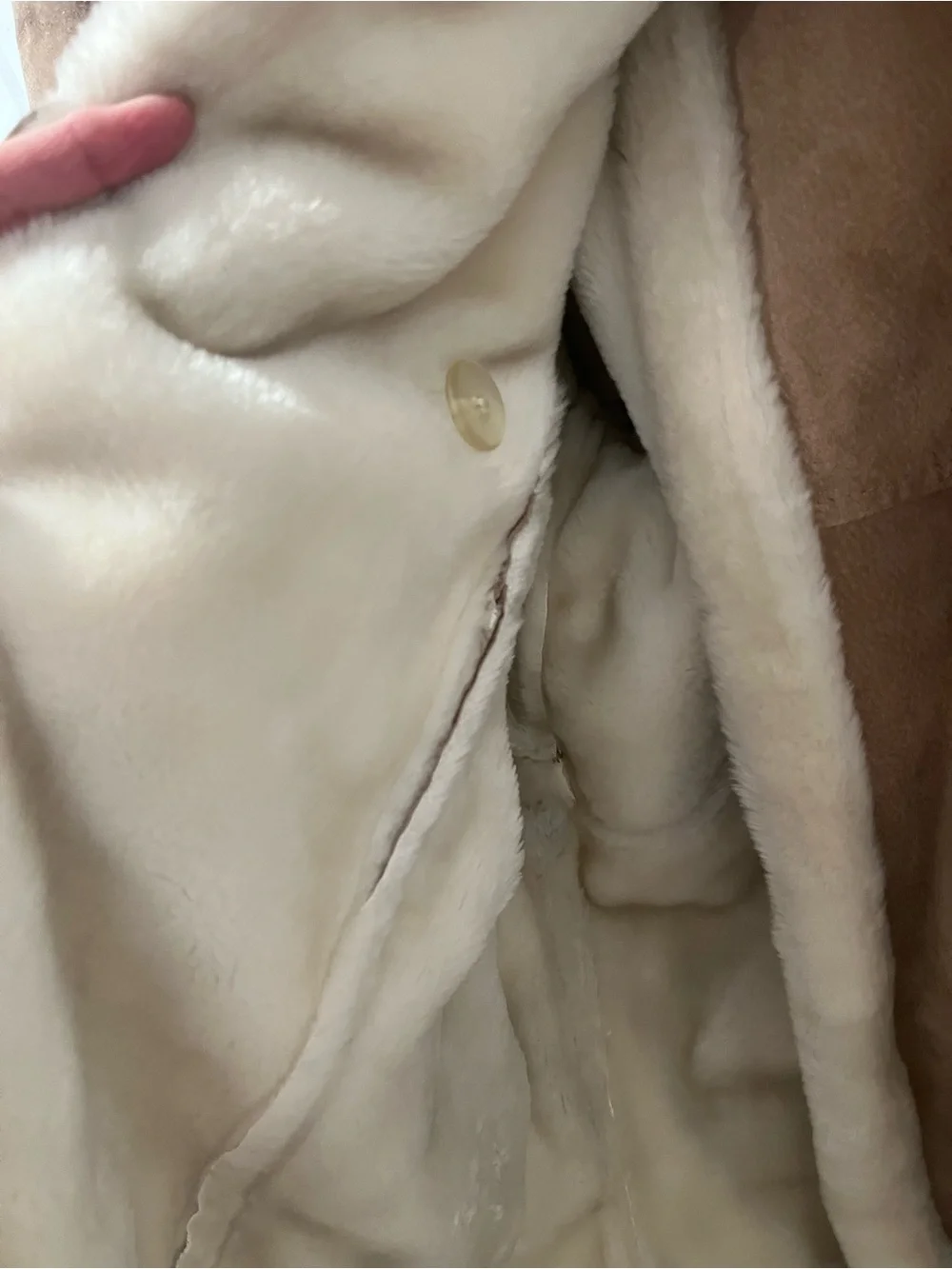 UNISEX Wilsons Leather Women's Tan Coat with Cream Faux-Shearling Trim